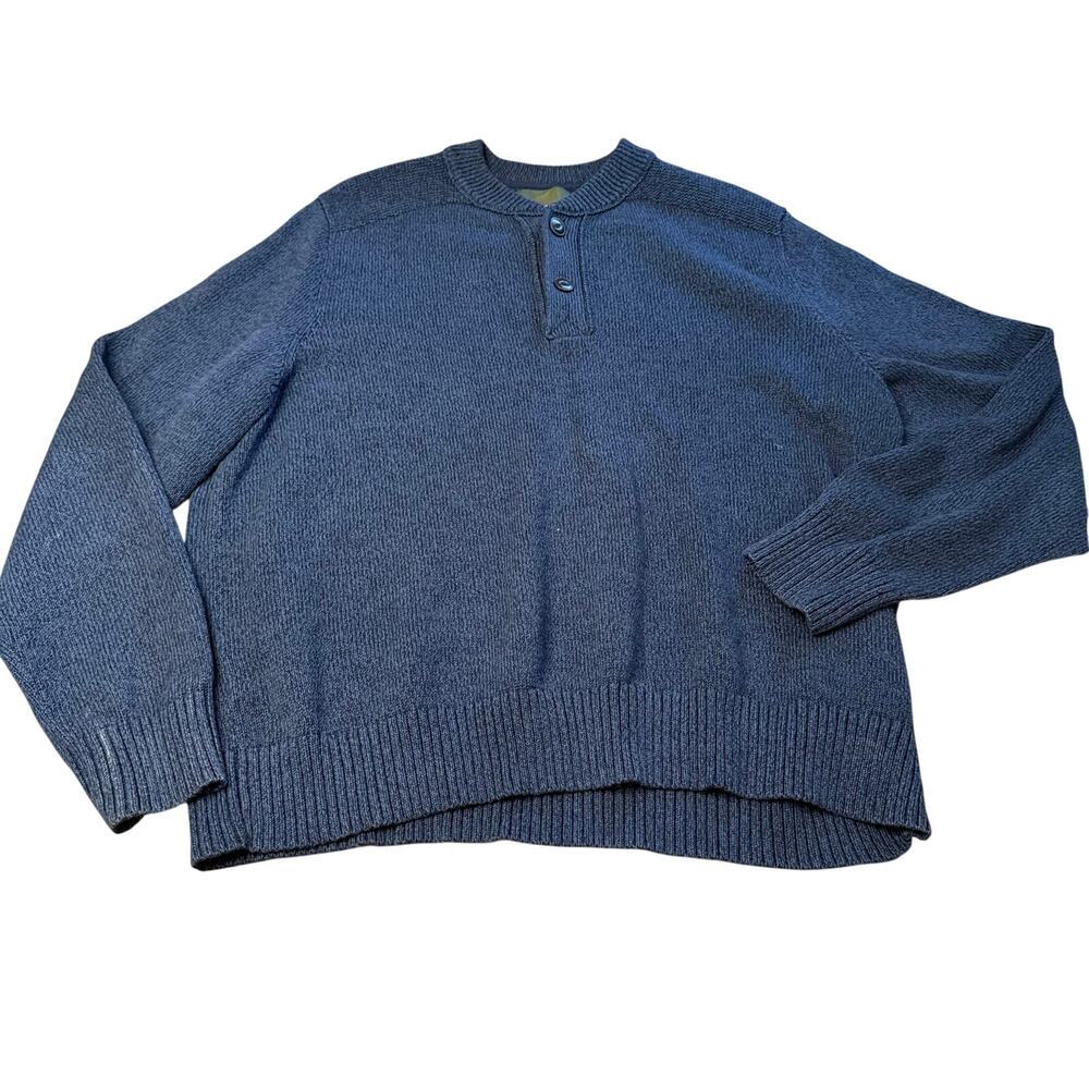 Eddie Bauer Henley Pullover Sweater Mens 2XL Rib Knit Grandpa Fisherman Heavy